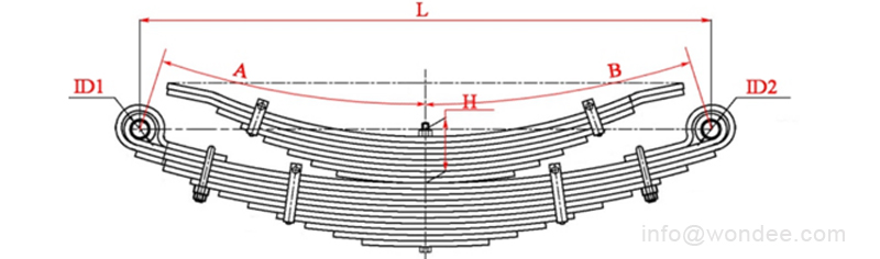 drawing-main and help spring Un ressort principal et d'aide a combiné des ressorts à feuilles pour les remorques et les suspensions de camions d'un fabricant de Chine / Autoparts Wondee