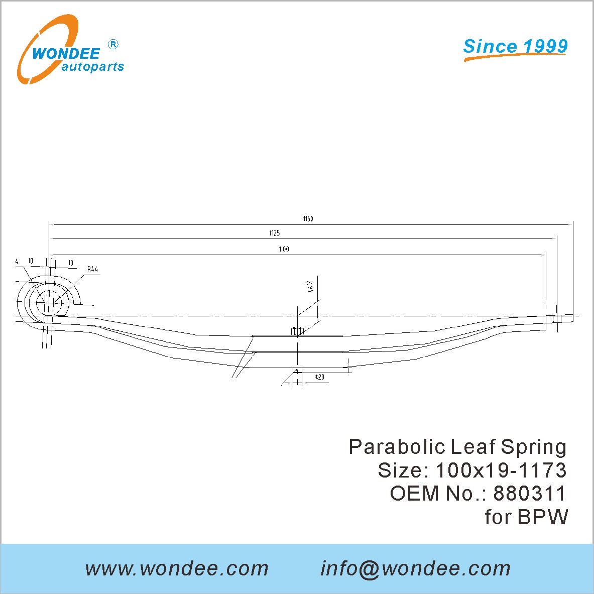 Wondee Light Duty Parabolic Leaf Spring OEM 880311 pour BPW