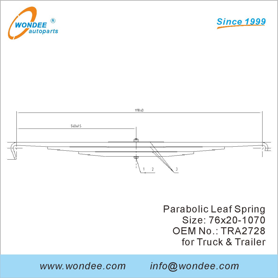 Wondee Light Duty Parabolic Leaf Spring OEM Tra2728 pour le camion et la remorque