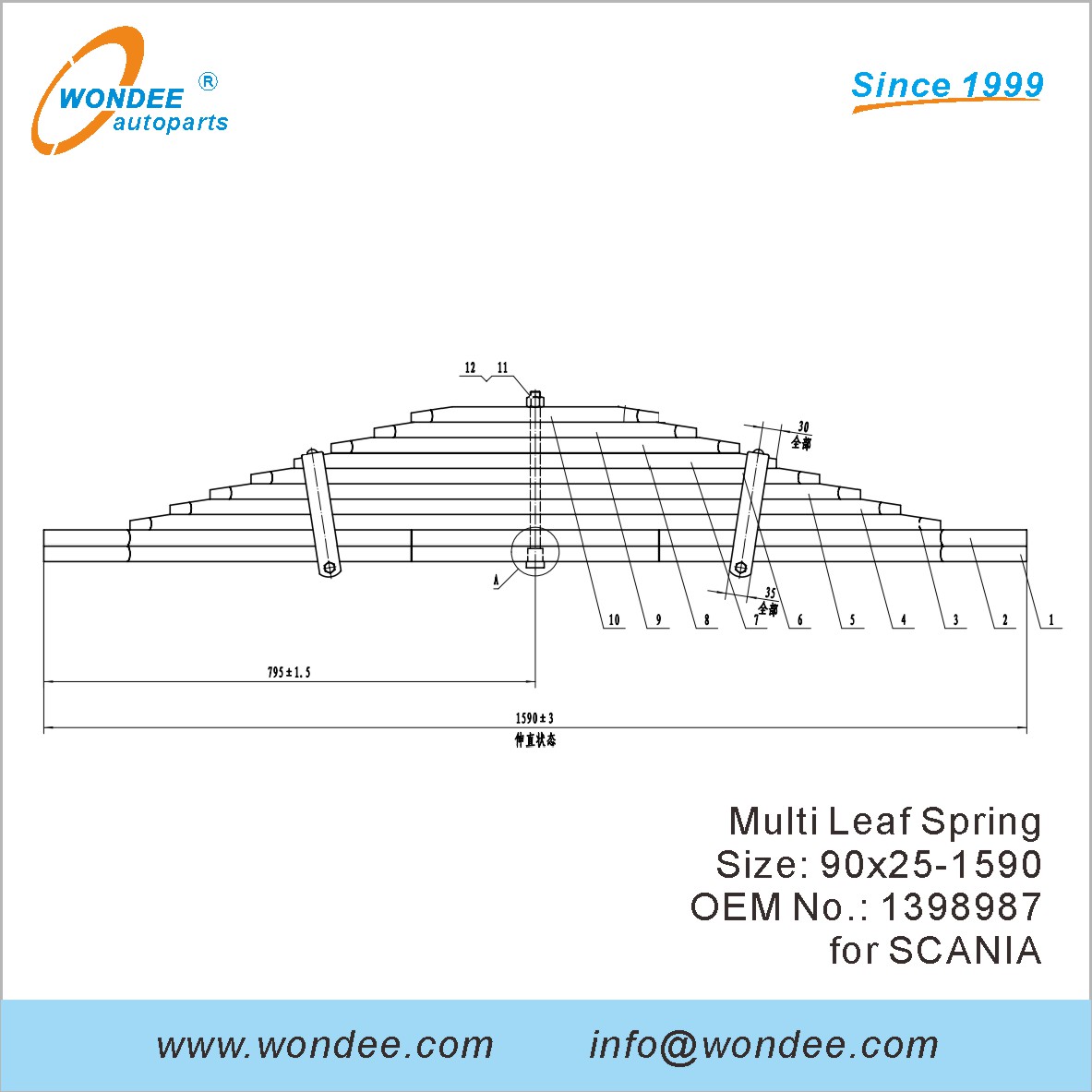 Wondee Heavy Duty Truck Leaf Spring OEM 1398987 pour Scania