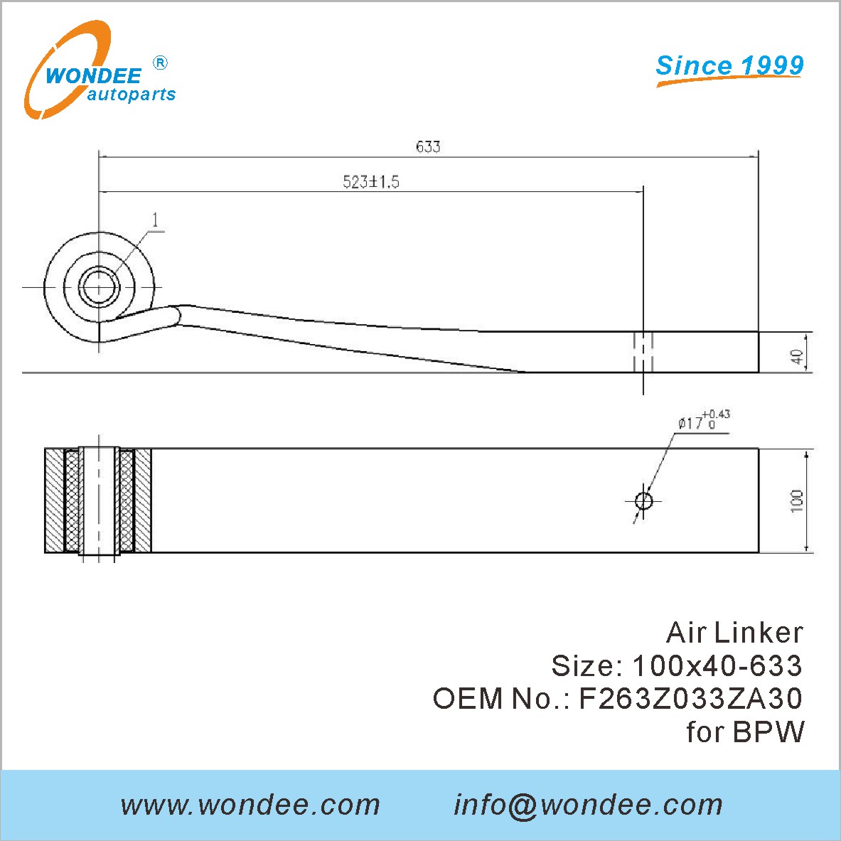 Wondee Autoparts Air Linker OEM F263Z033ZA30 pour BPW