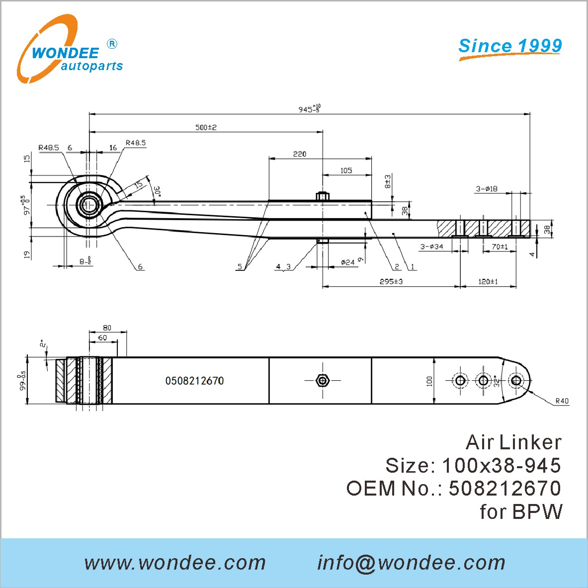 Wondee Autoparts Air Linker OEM 508212670 pour BPW