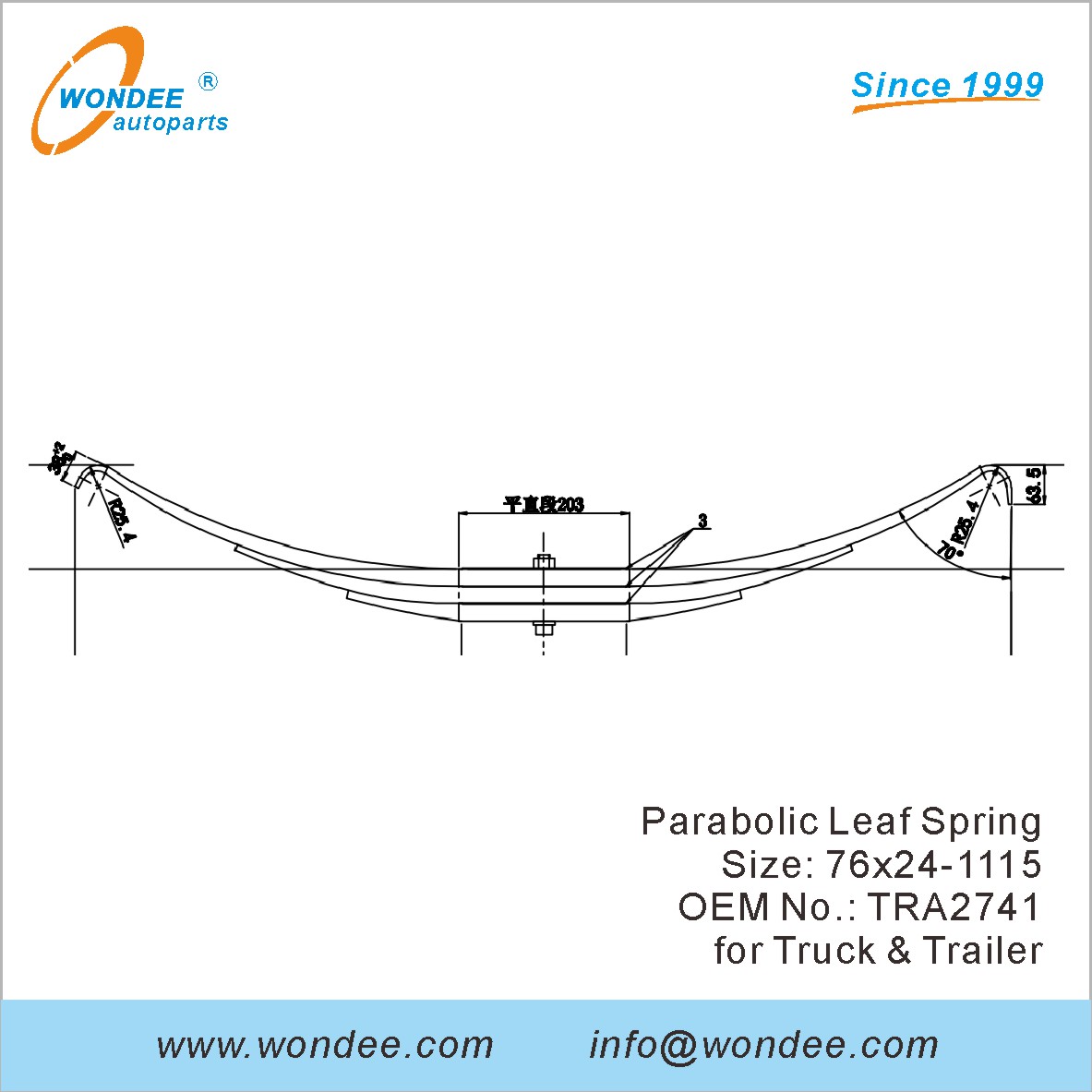 Wondee Light Duty Parabolic Leaf Spring OEM Tra2741 pour le camion et la remorque