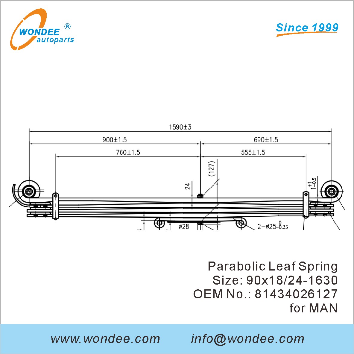 Wondee lourde parabolique à feuilles de feuille Spring 81434026127 pour l'homme