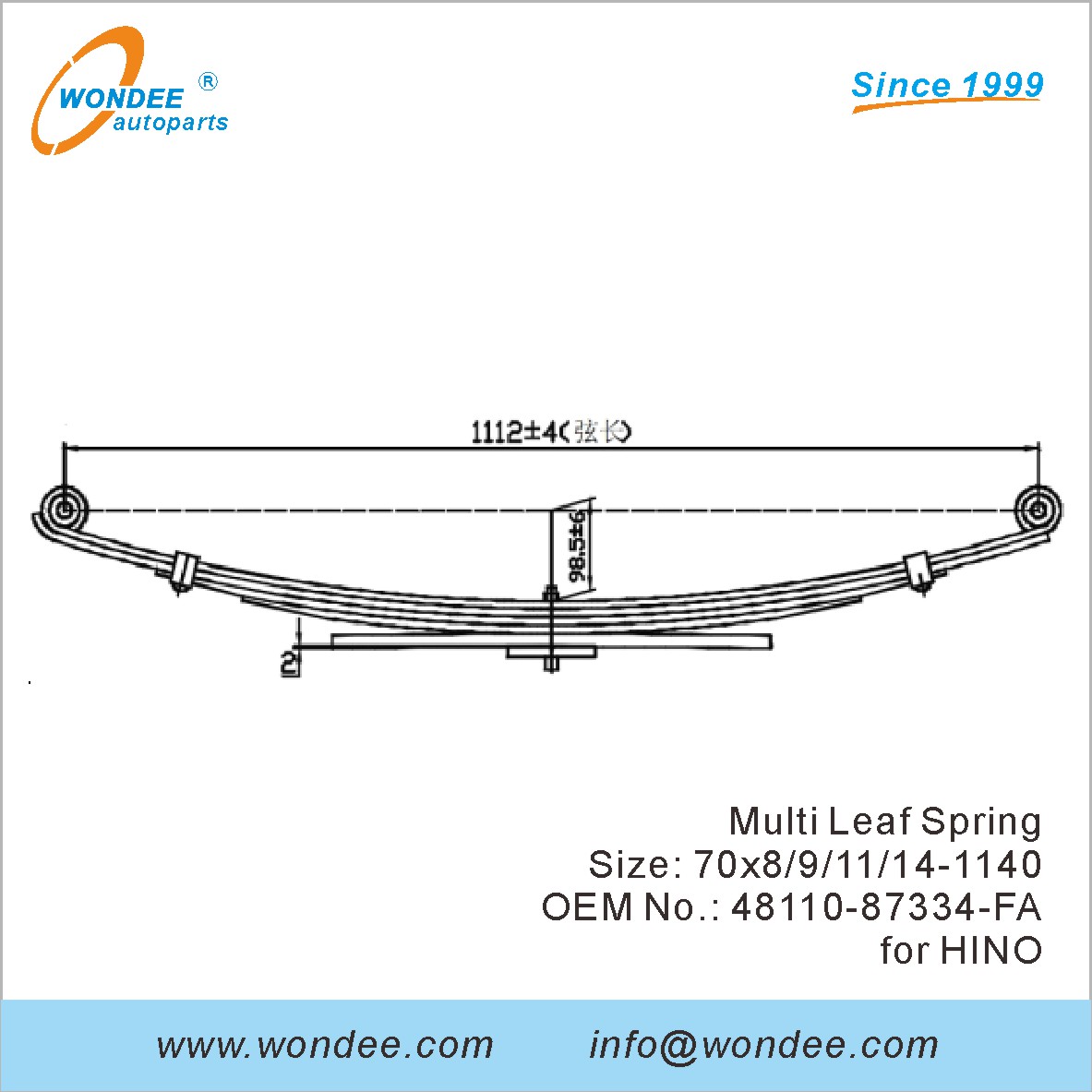 Wondee Light Duty Truck Leaf Spring OEM 48110-87334-FA pour Hino
