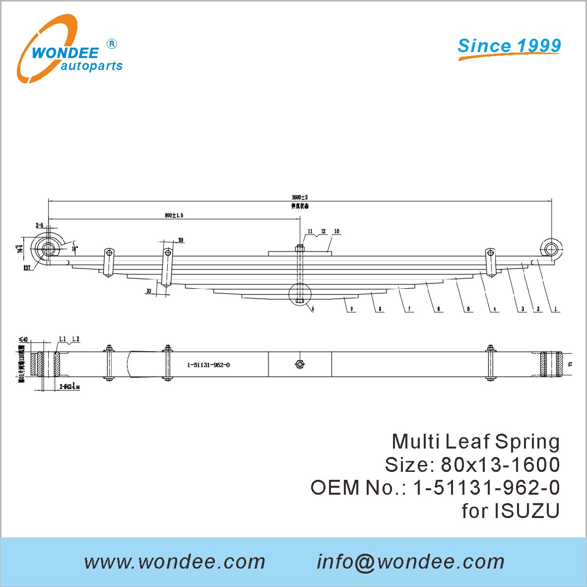 Wondee Heavy Duty Truck Leaf Spring OEM 1-51131-962-0 pour Isuzu