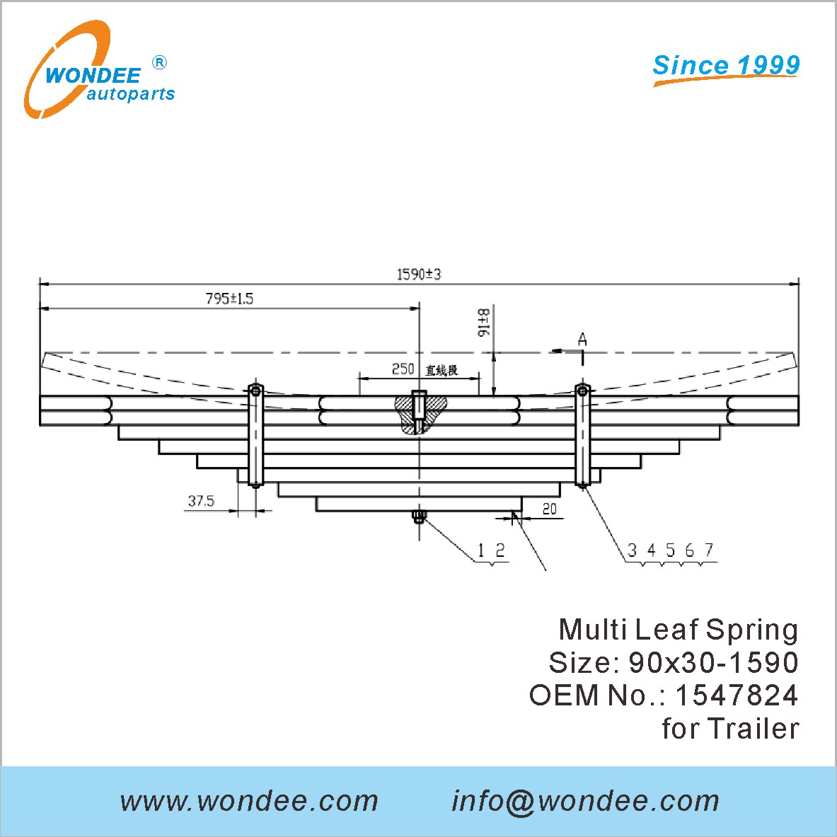 Wondee Heavy Duty Truck Leaf Spring OEM 1547824 pour la remorque