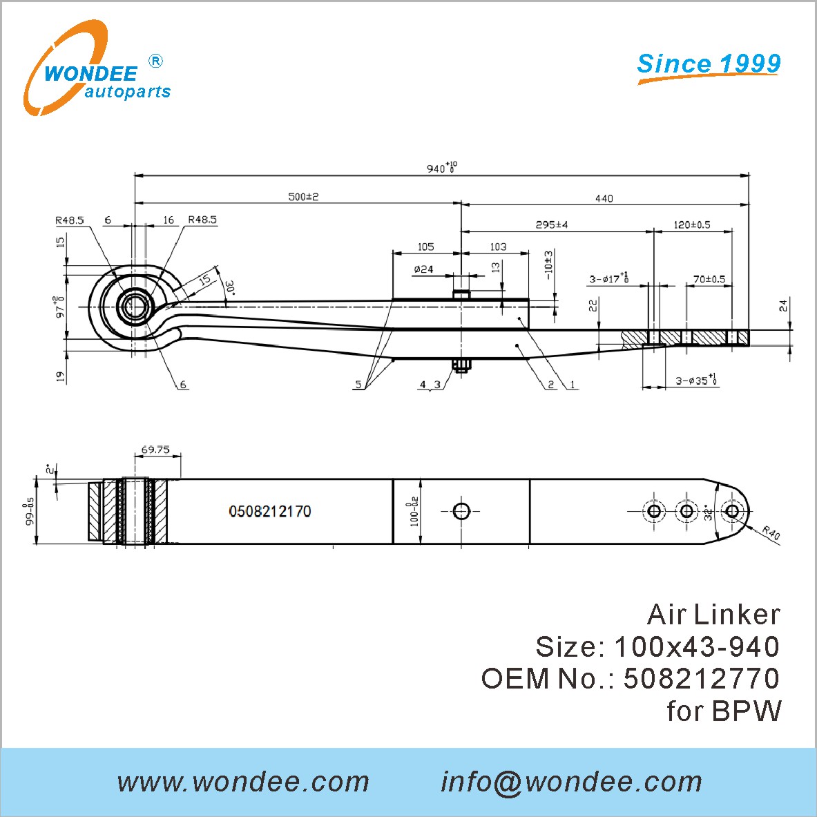 Wondee Autoparts Air Linker OEM 508212770 pour BPW