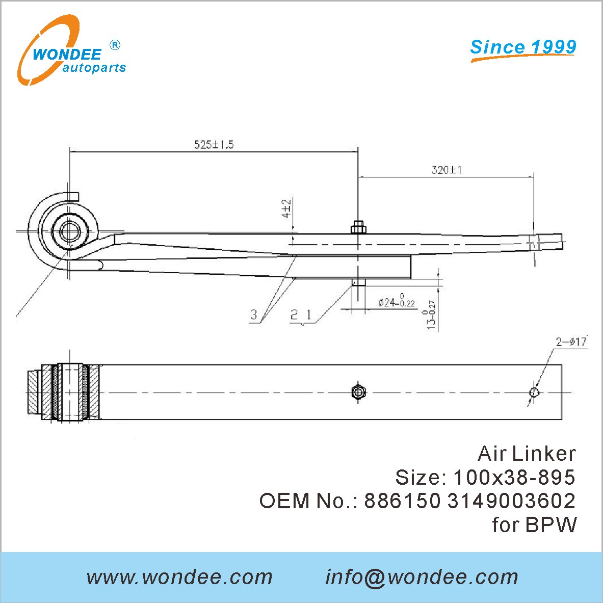 Wondee Autoparts Air Linker OEM 886150 3149003602 pour BPW