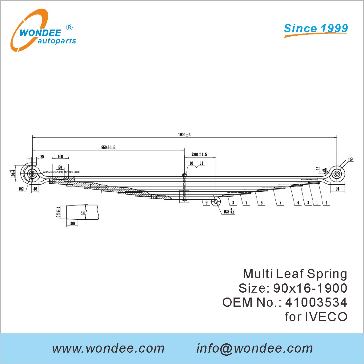 Wondee Heavy Duty Truck Leaf Spring OEM 41003534 pour Iveco