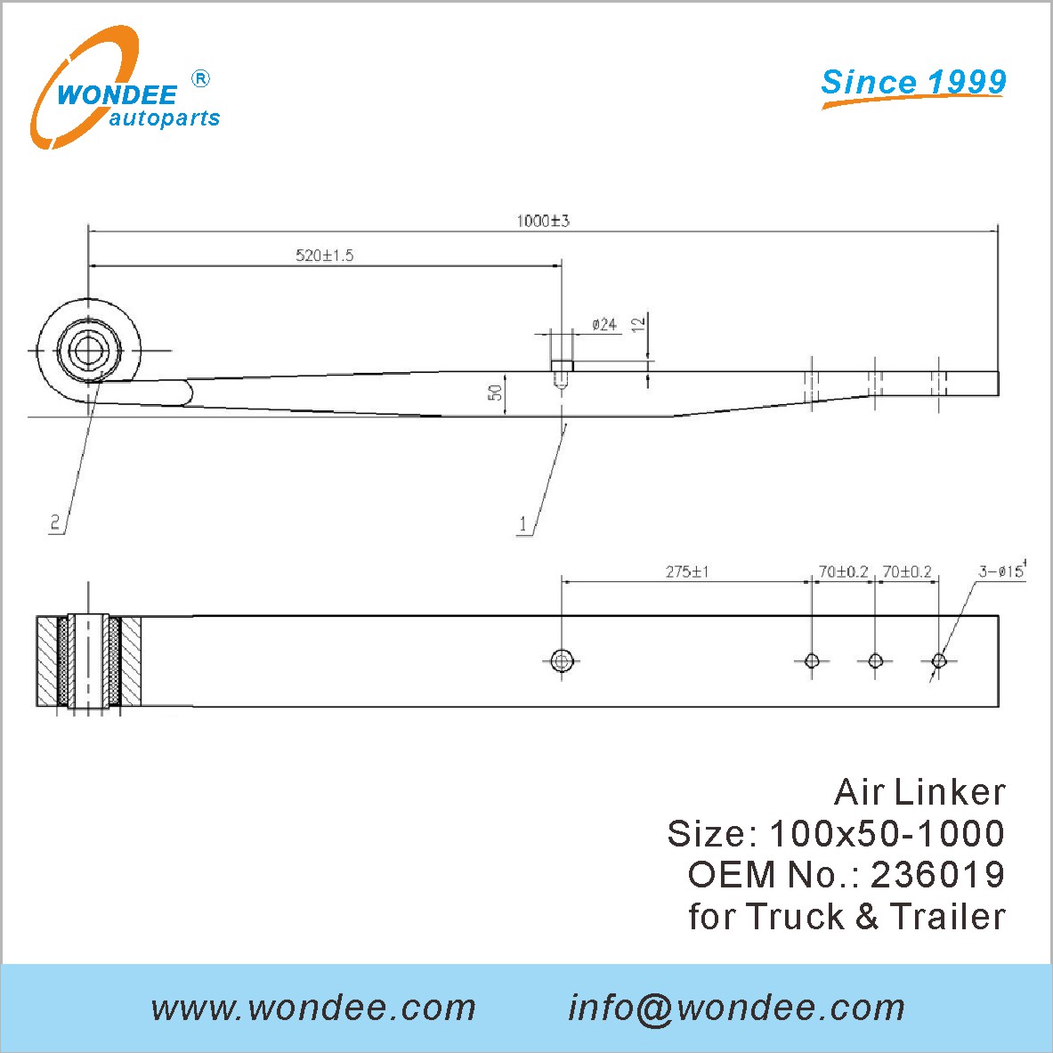 Wondee Autoparts Air Linker OEM 236019 pour le camion et la remorque