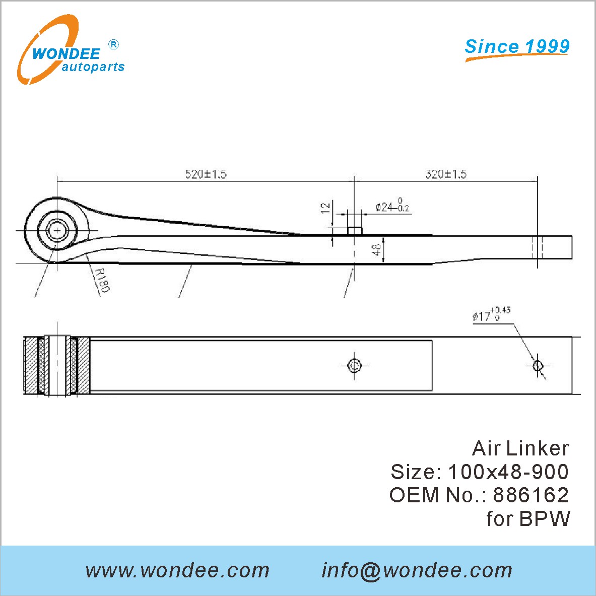 Wondee Autoparts Air Linker OEM 886162 pour BPW
