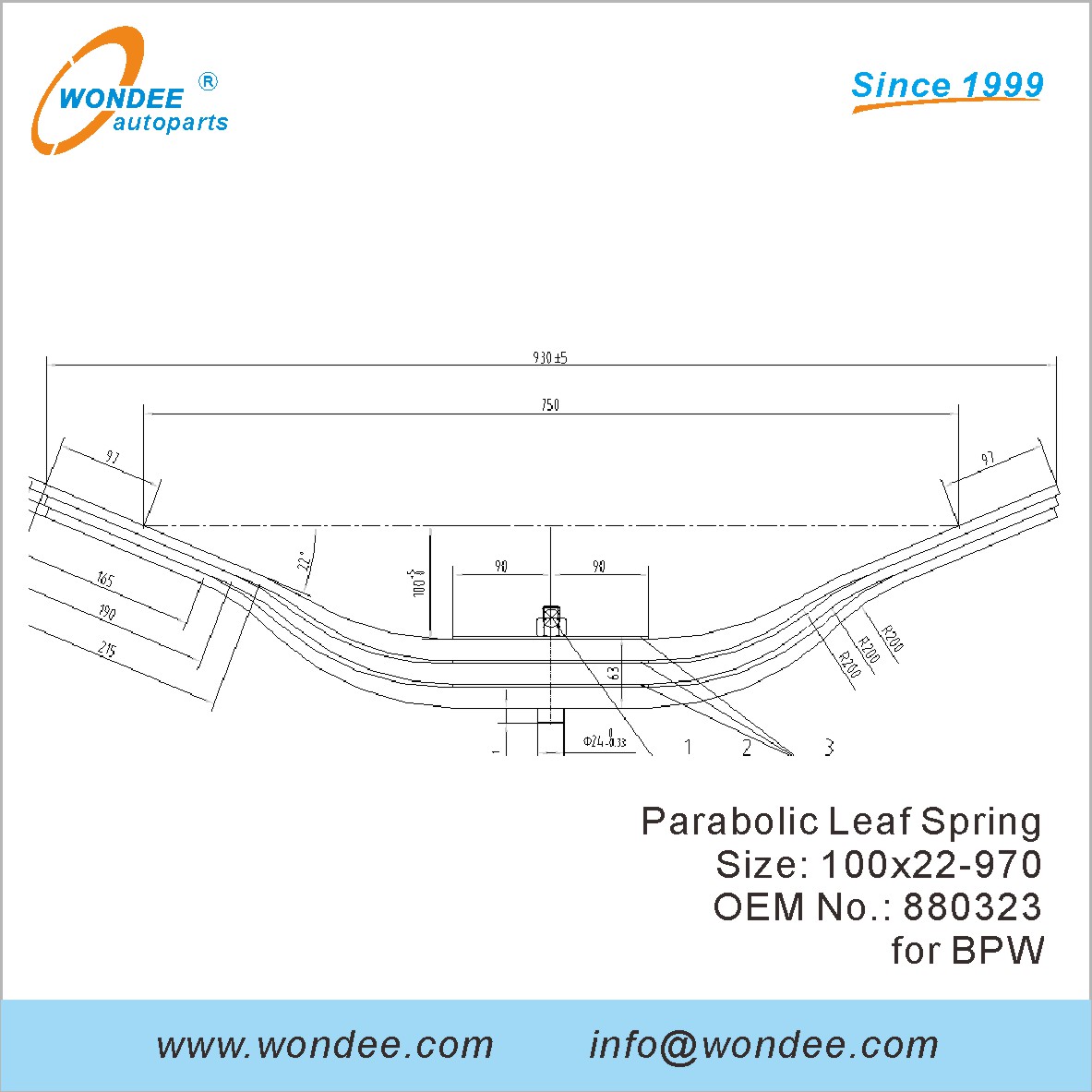 Wondee Light Duty Parabolic Leaf Spring OEM 880323 pour BPW