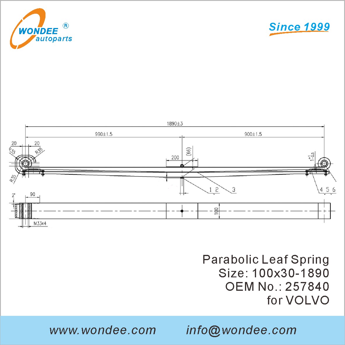 Wondee Light Duty Parabolic Leaf Spring OEM 257840 pour Volvo