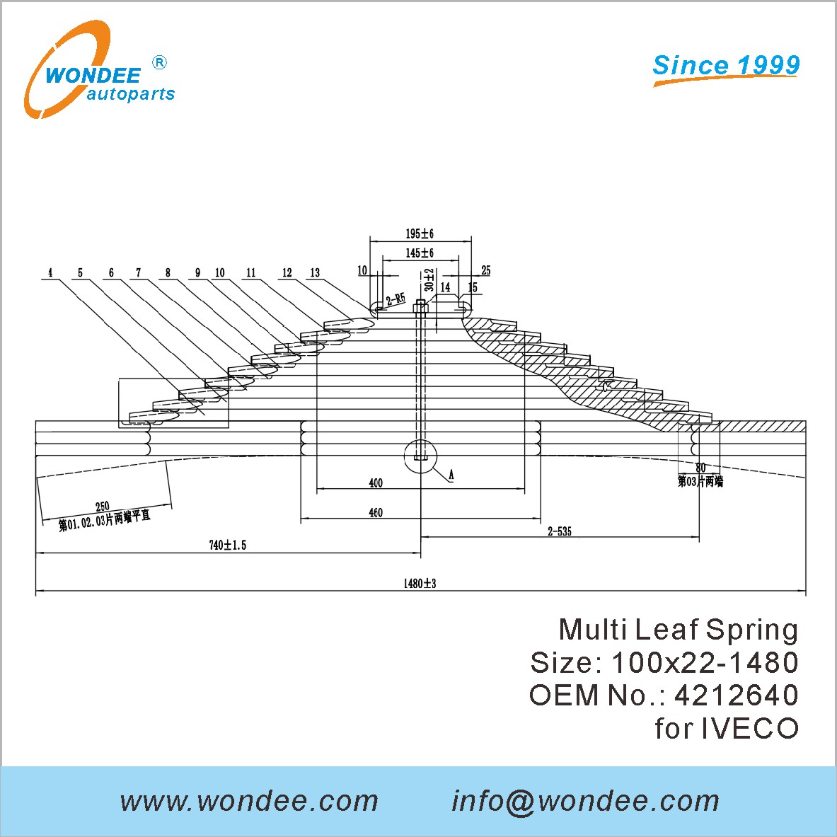 Wondee Heavy Duty Truck Leaf Spring OEM 4212640 pour Iveco