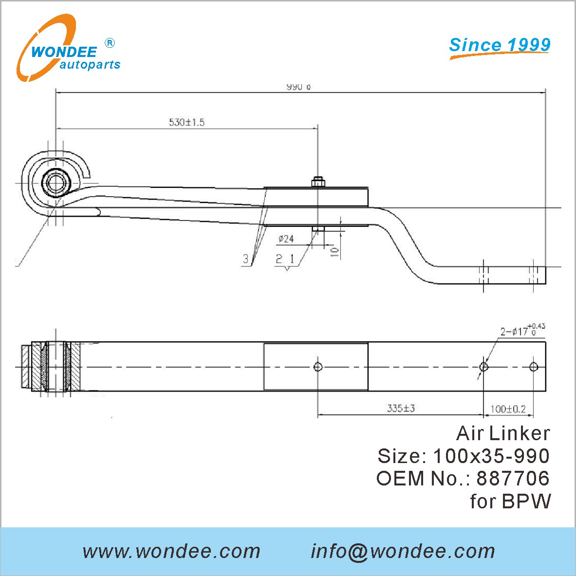 Wondee Autoparts Air Linker OEM 887706 pour BPW