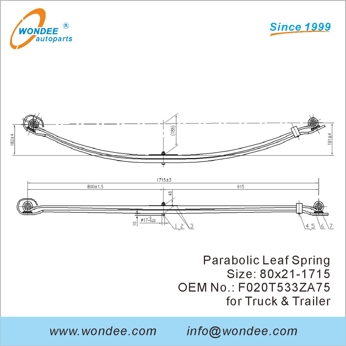 Wondee Light Duty Parabolic Leaf Spring OEM F020T533ZA75 pour le camion et la remorque