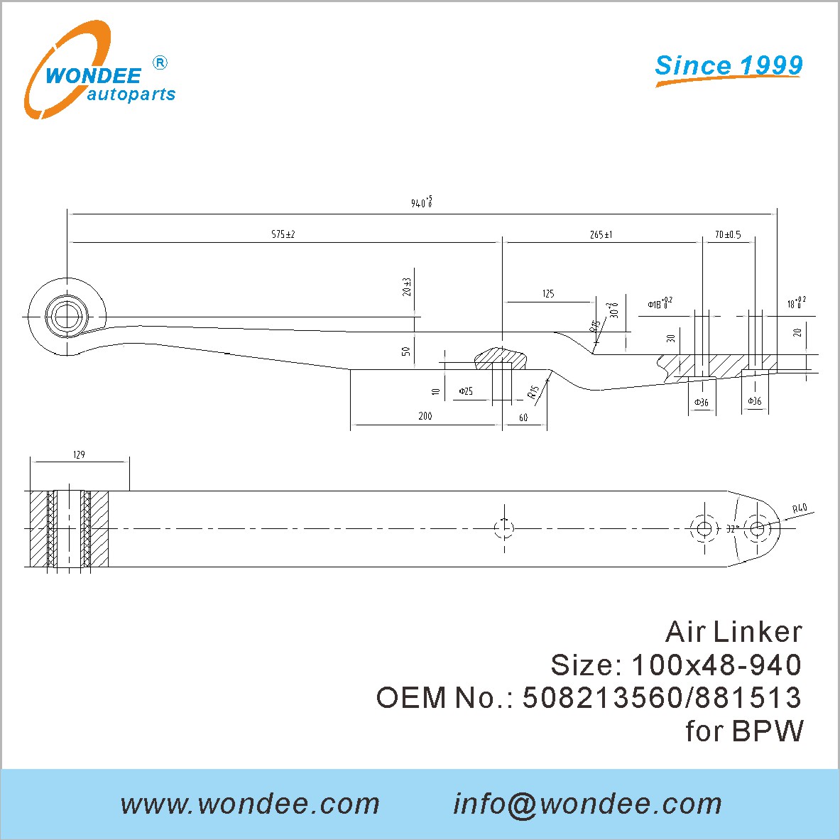 Wondee Autoparts Air Linker OEM 5082 13560881513 pour BPW