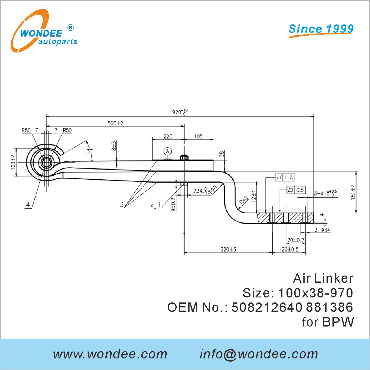 Wondee Autoparts Air Linker OEM 508212640 881386 pour BPW