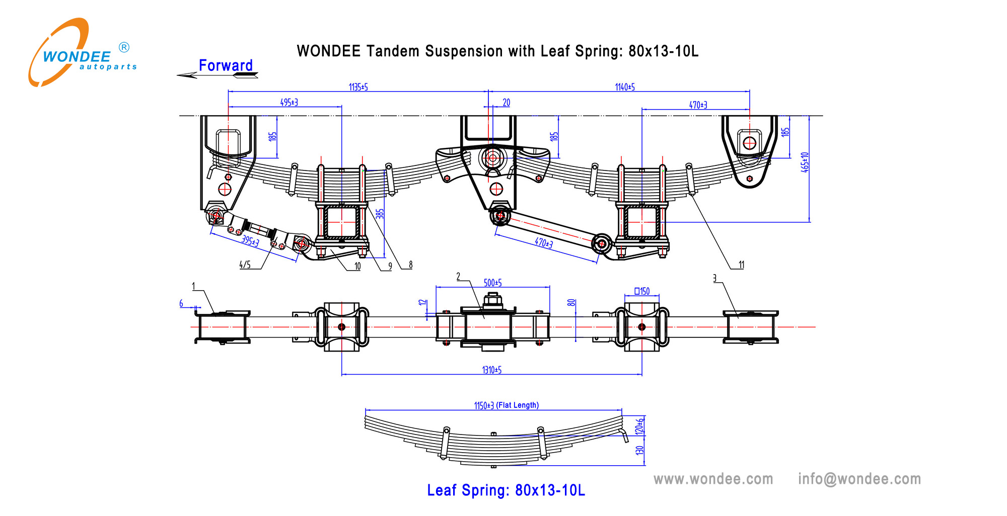 Suspension en tandem wondee avec printemps foliaire 80x13-10L-2