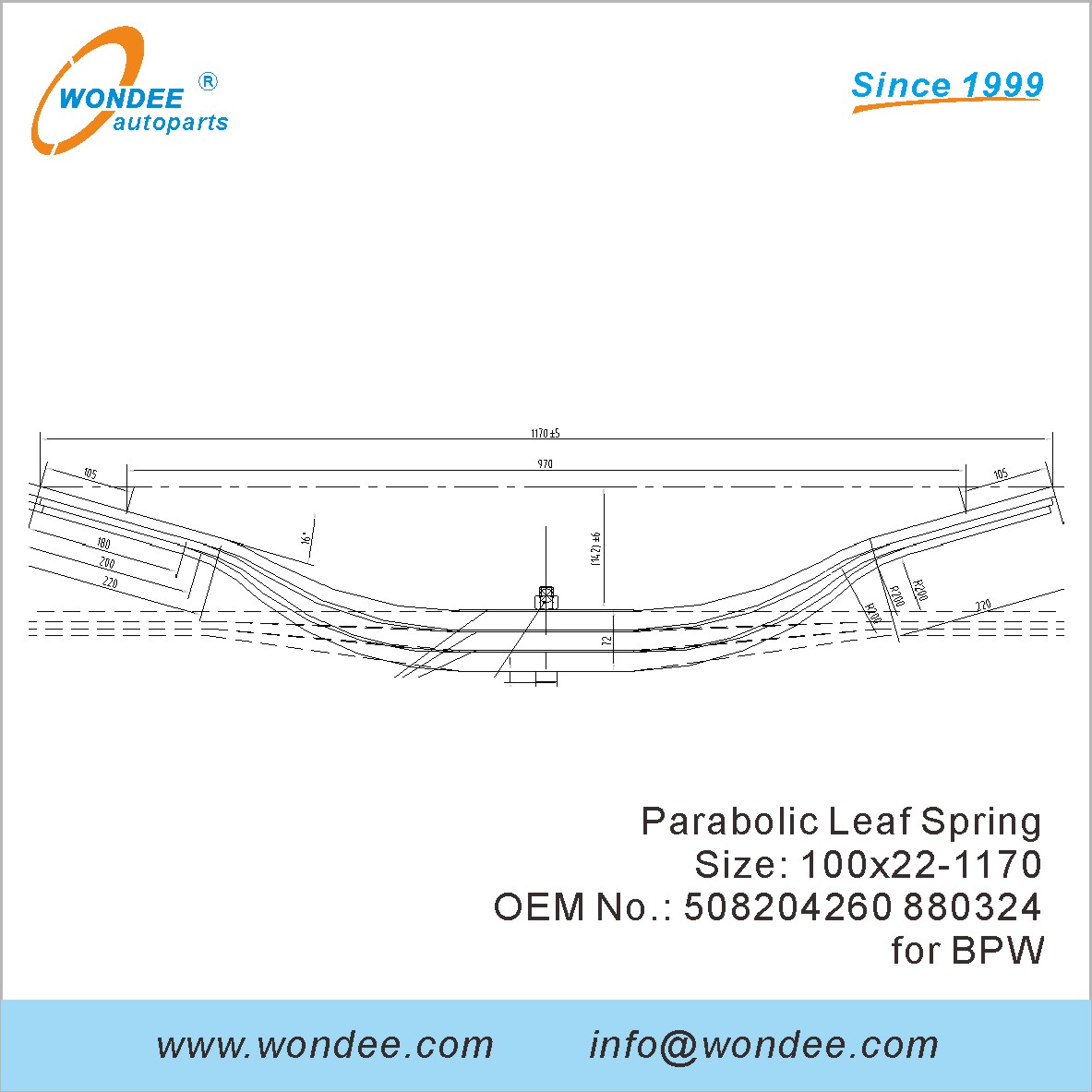 Wondee Light Duty Parabolic Leaf Spring OEM 508204260 880324 pour BPW