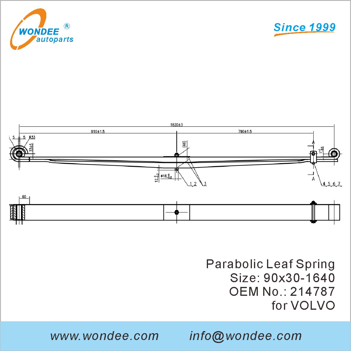 Wondee Light Duty Parabolic Leaf Spring OEM 214787 pour Volvo