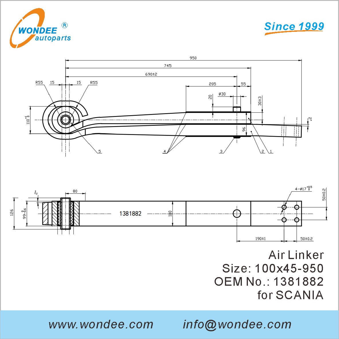 Wondee Autoparts Air Linker OEM 1381882 pour Scania