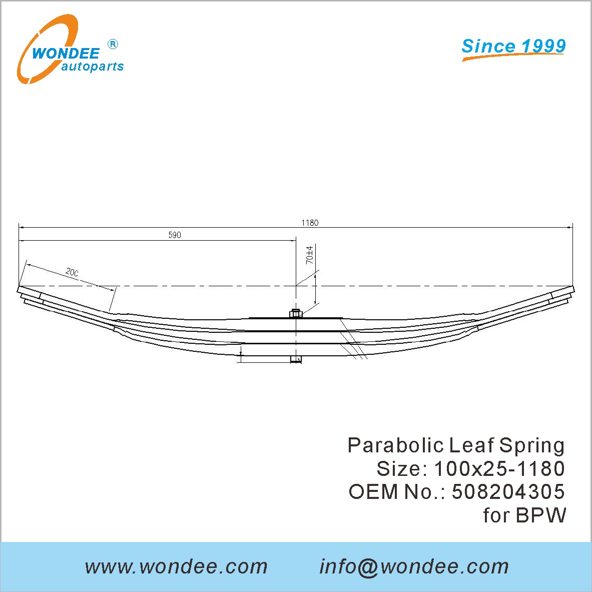 Wondee Light Duty Parabolic Leaf Spring OEM 508204305 pour BPW