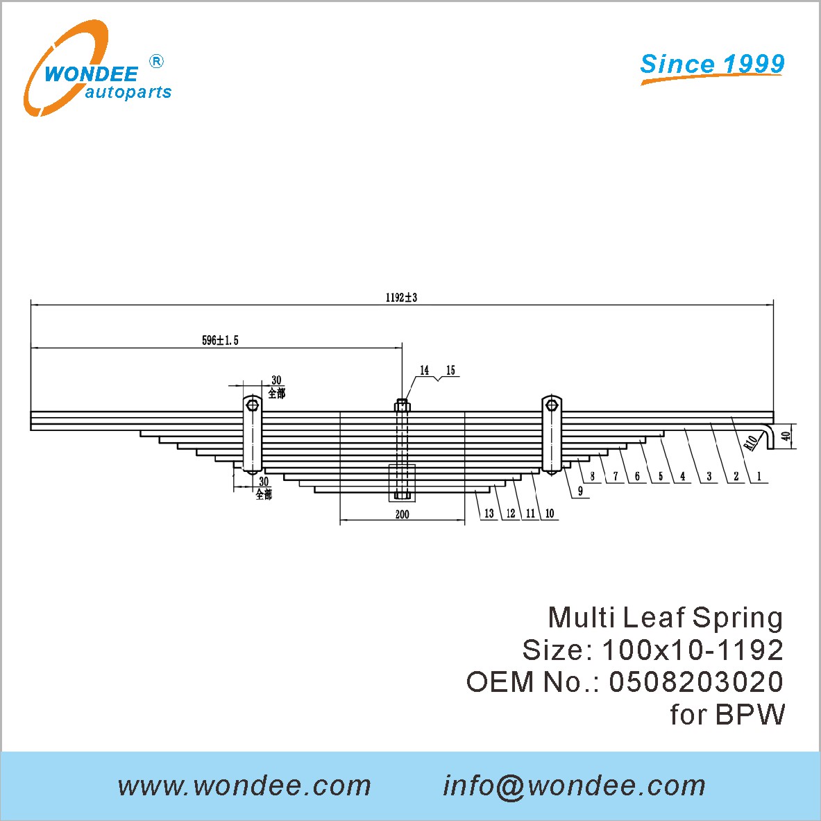 Wondee Heavy Duty Truck Leaf Spring OEM 0508203020 pour BPW