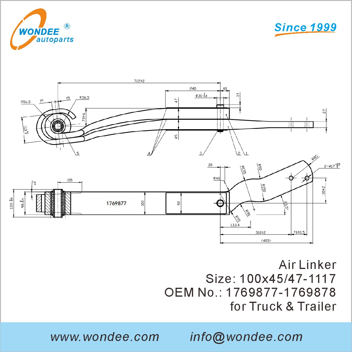 Wondee Autoparts Air Linker OEM 1769877-1769878 pour le camion et la remorque