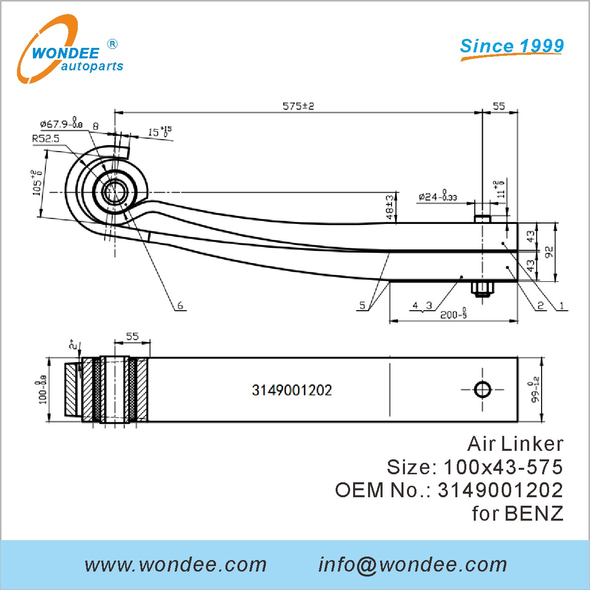Wondee Autoparts Air Linker OEM 3149001202 pour Benz