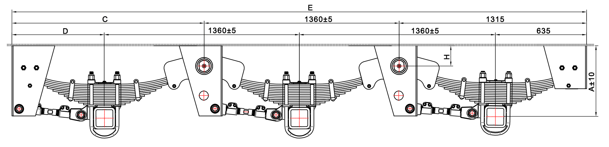 Suspension de type BPW à 3 axes