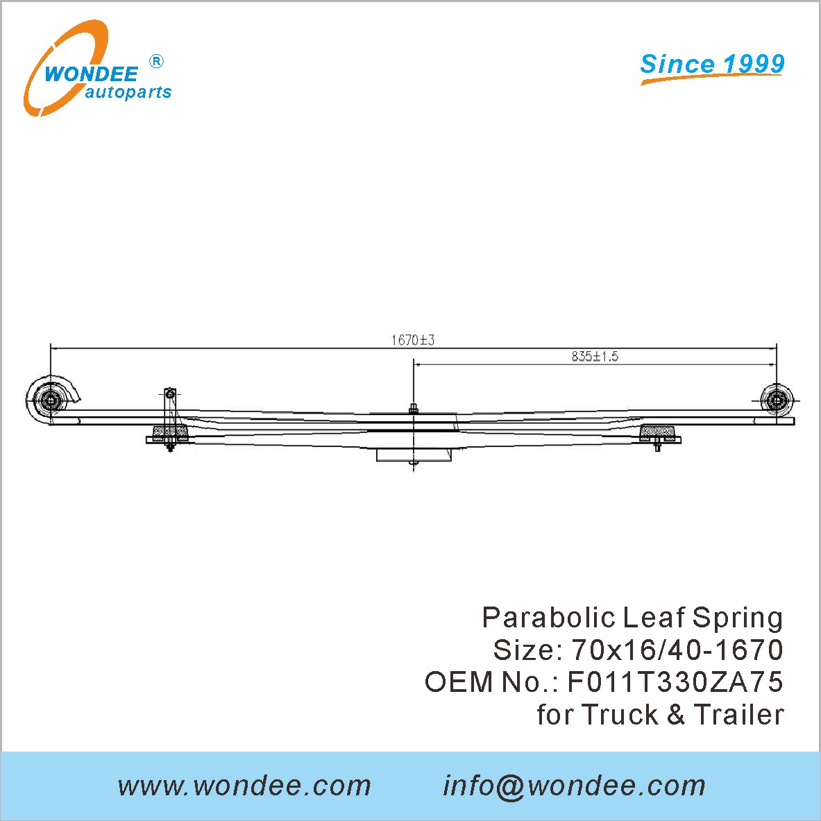 Wondee lourde parabolique feuille printemps OEM F011T330ZA75 pour le camion et la remorque