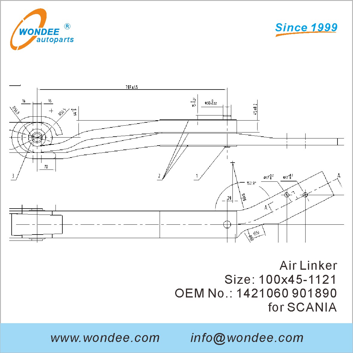 Wondee Autoparts Air Linker OEM 1421060 901890 pour Scania