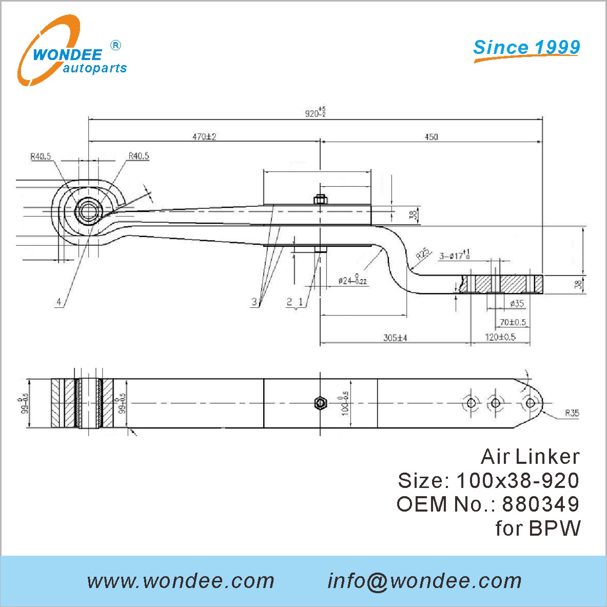 Wondee Autoparts Air Linker OEM 880349 pour BPW