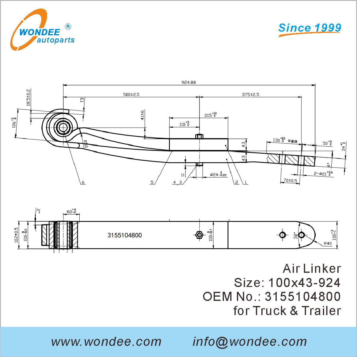 Wondee Autoparts Air Linker OEM 3155104800 pour le camion et la remorque