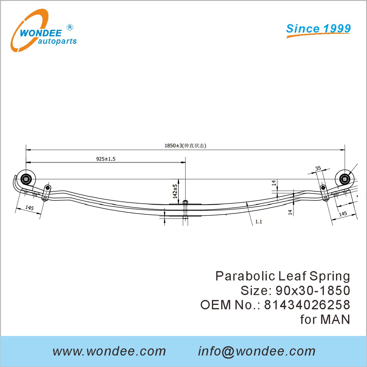 Wondee Light Duty Parabolic Leaf Spring OEM 81434026258 pour l'homme