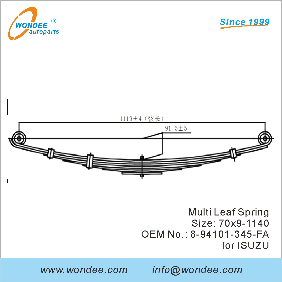 Wondee Light Duty Truck Leaf Spring OEM 8-94101-345-FA pour Isuzu