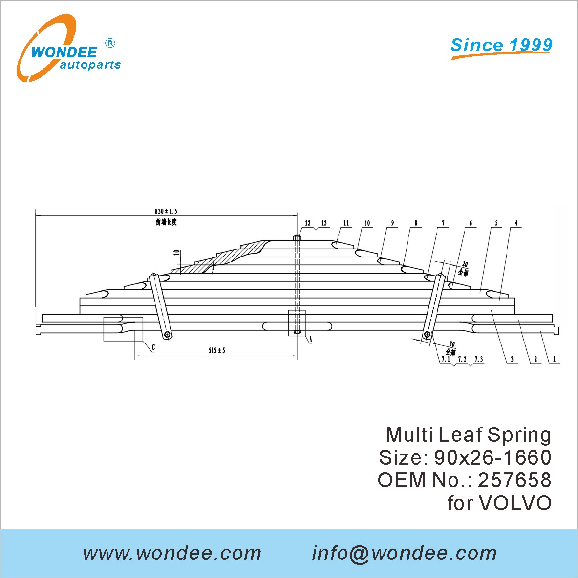 Wondee Heavy Duty Truck Leaf Spring OEM 257658 pour Volvo