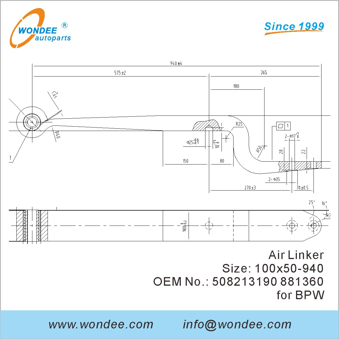 Wondee Autoparts Air Linker OEM 508213190 881360 pour BPW