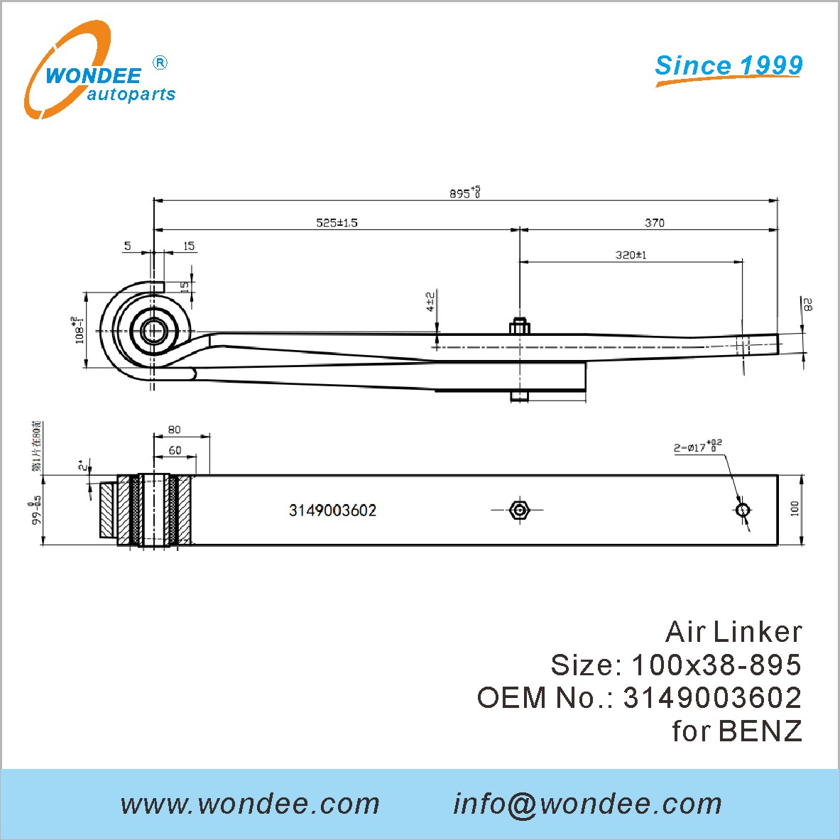 Wondee Autoparts Air Linker OEM 3149003602 pour Benz