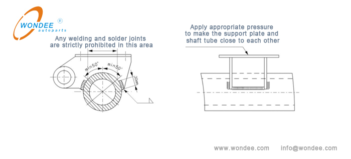 Welding instructions for the upper and lower support plates of a round tube Instructions de soudage pour les plaques de support supérieure et inférieure d'un tube rond