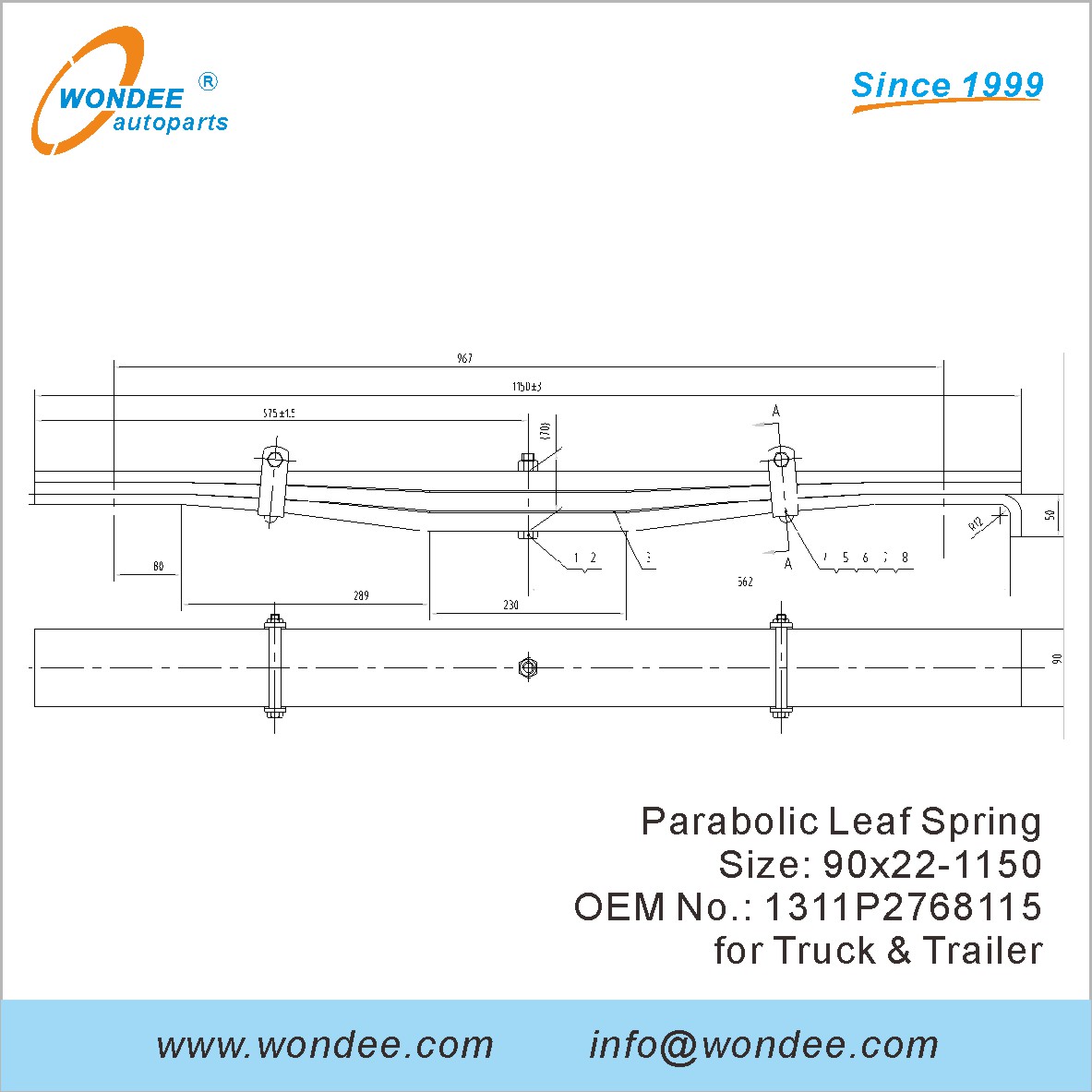 Wondee Light Duty Parabolic Leaf Spring OEM 1311p2768115 pour le camion et la remorque
