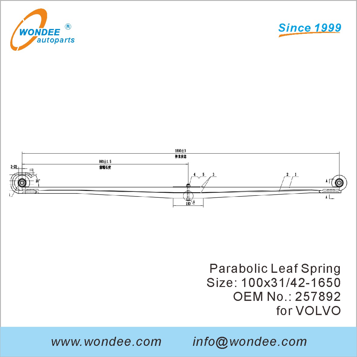 Wondee Light Duty Parabolic Leaf Spring OEM 257892 pour Volvo