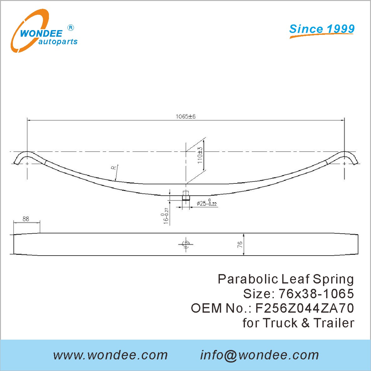 Wondee Light Duty Parabolic Leaf Spring OEM F256Z044ZA70 pour le camion et la remorque
