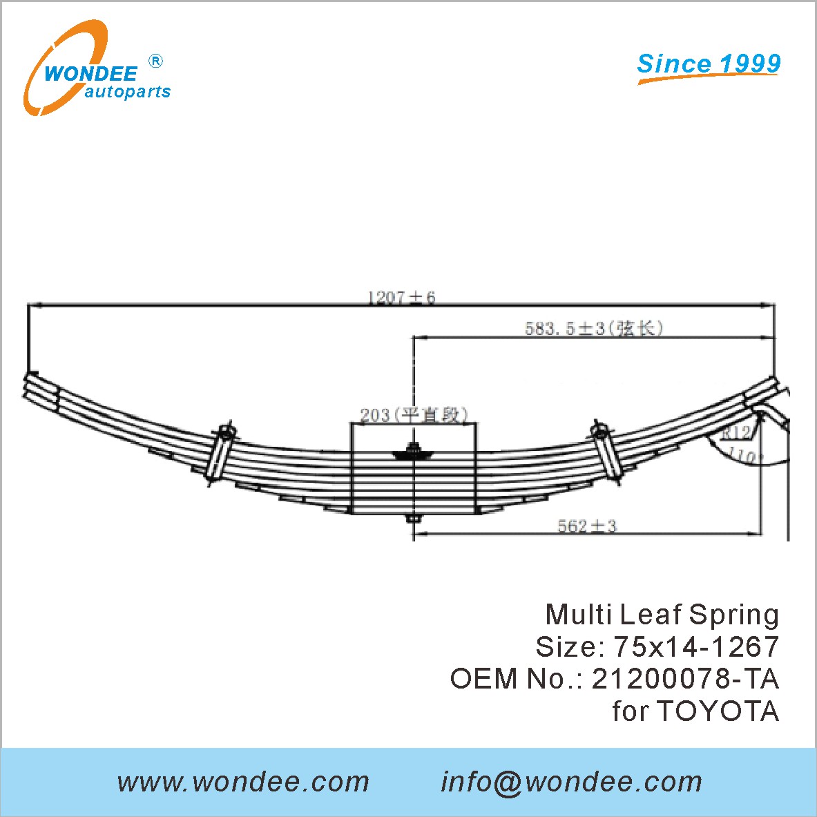 Wondee Heavy Duty Truck Leaf Spring OEM 21200078-TA pour Toyota