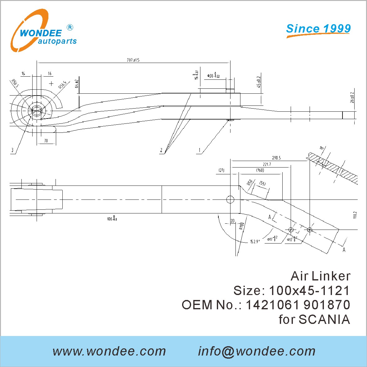 Wondee Autoparts Air Linker OEM 1421061 901870 pour Scania