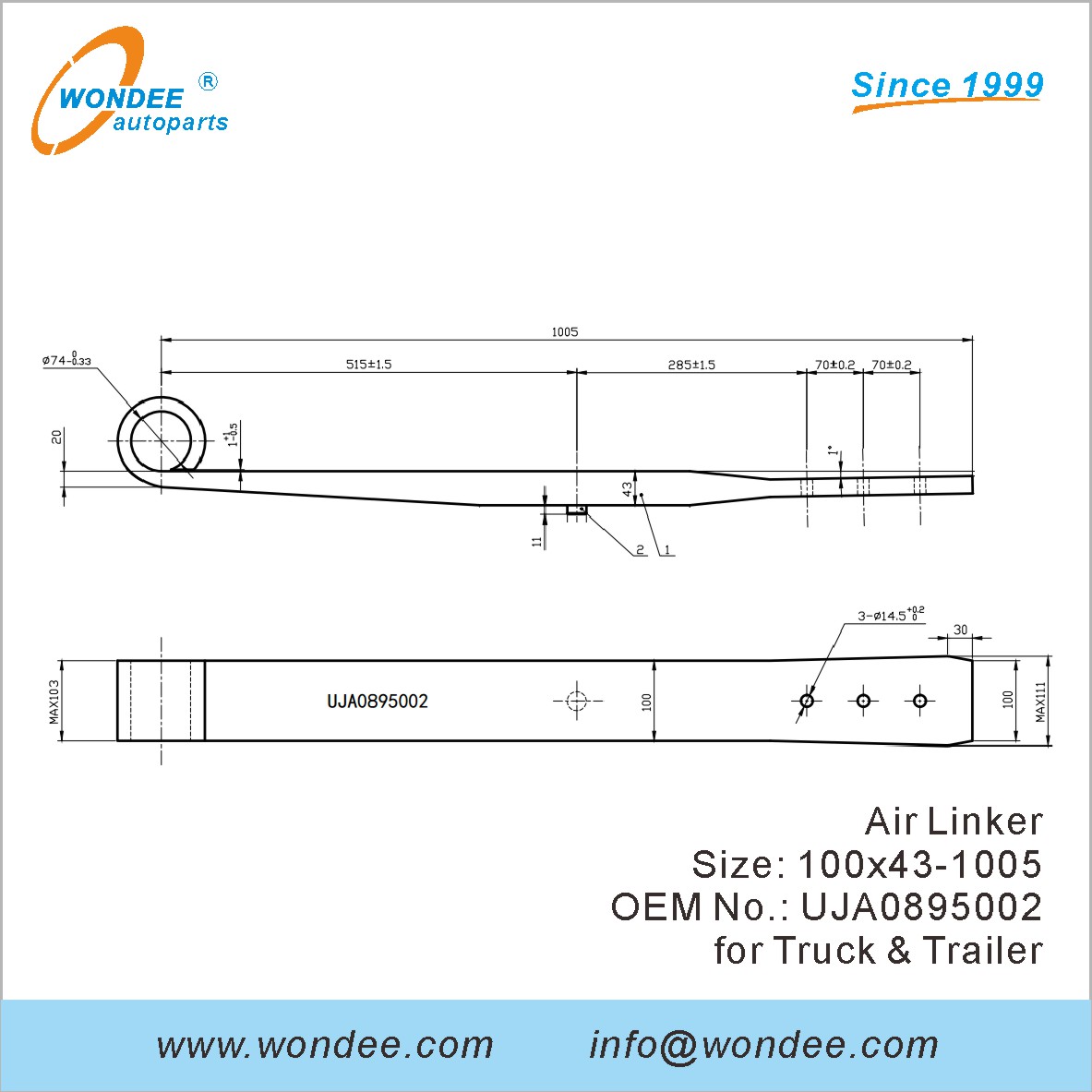 Wondee Autoparts Air Linker OEM UJA0895002 pour le camion et la remorque