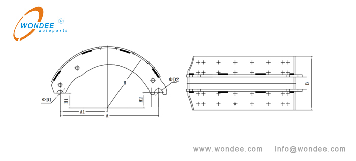 Diagramme sch&eacute;matique d'une chaussure de frein Param&egrave;tres